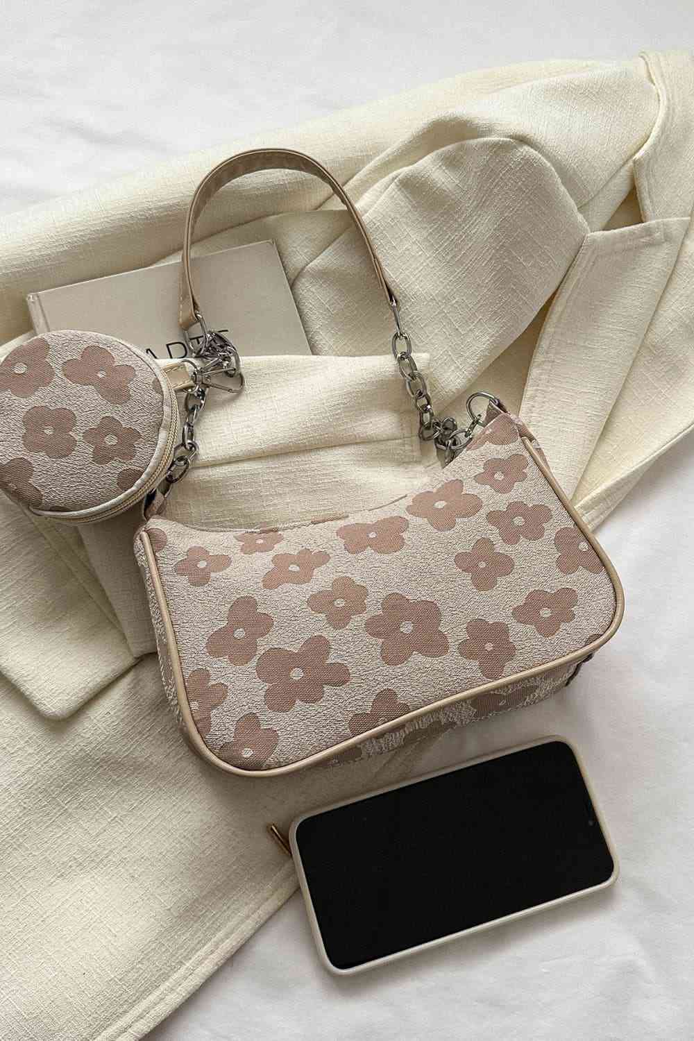 Printed Shoulder Bag and Round Wallet