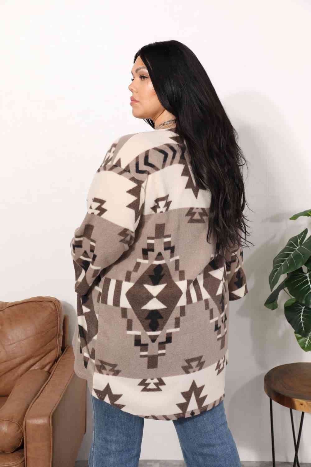 Sew In Love Full Size Cardigan with Aztec Pattern