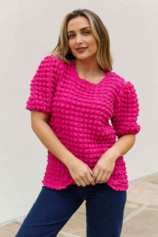 And The Why Full Size Bubble Textured Puff Sleeve Top