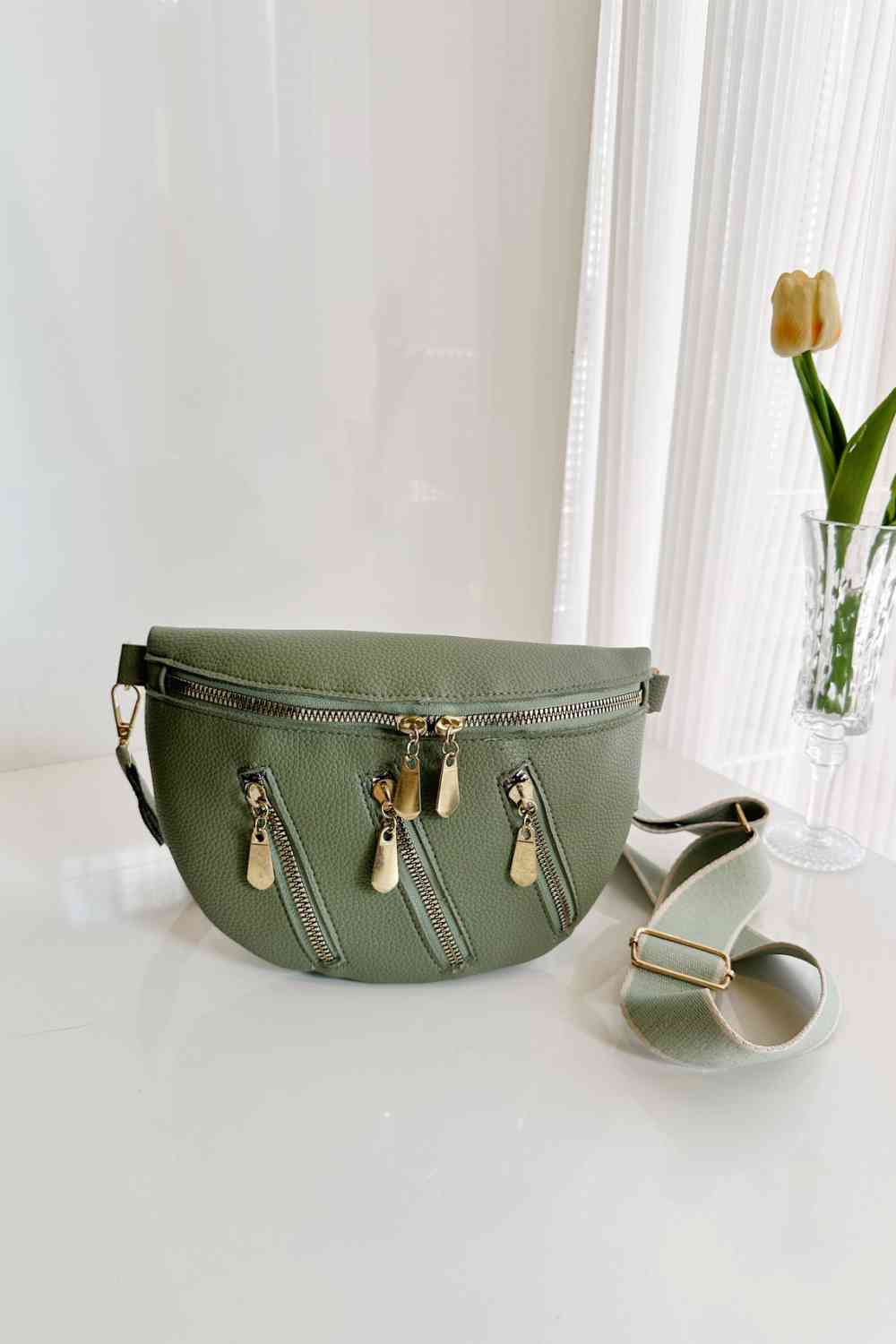 PU Leather Multi Zipper Shoulder Bag